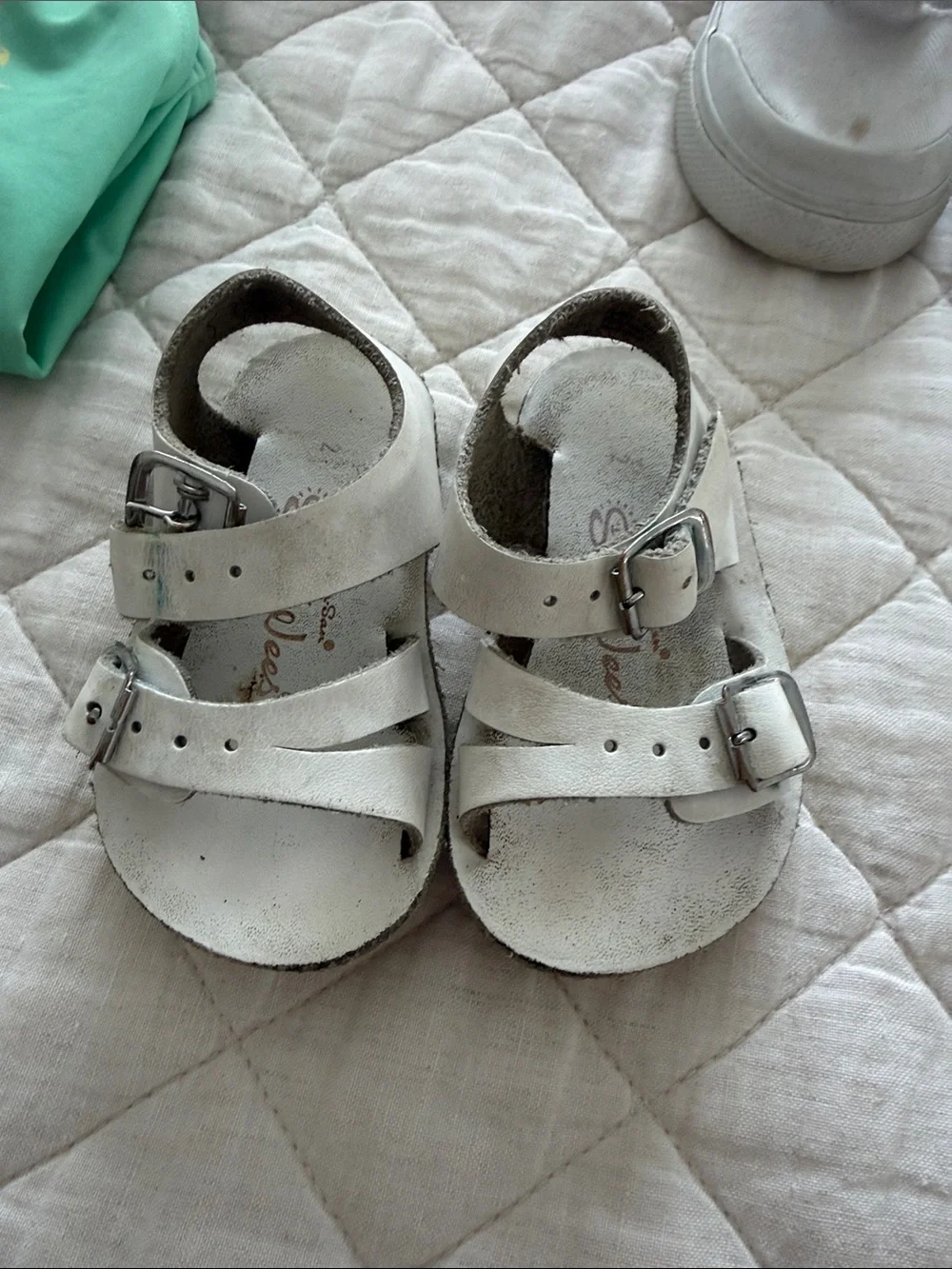 White Leather Buckle Sandals for Kids - Adjustable Double-Strap